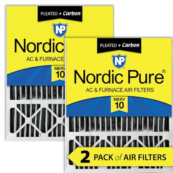Nordic Pure 20x25x5 Plus Carbon Pleated Air Filter, High Capacity, MERV 10, 2 PK - 20X25X5LXREDPM10C-2