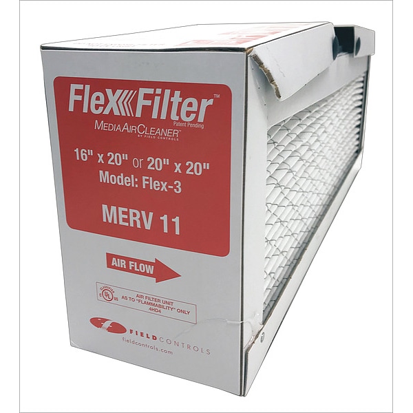 Flexfilter 20x16x4 Pleated Air Filter, Standard Capacity, Synthetic, MERV 11, 1 micron, 6 PK - FLEX-3