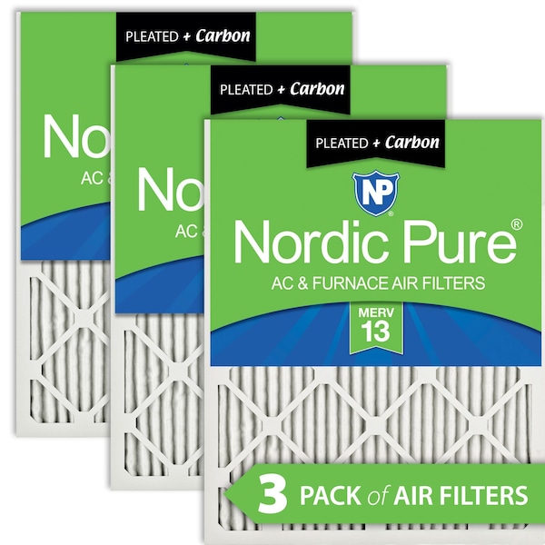 Nordic Pure 24x30x1 Plus Carbon Pleated Air Filter, High Capacity, MERV 13, 3 PK - 24X30X1M13+C-3