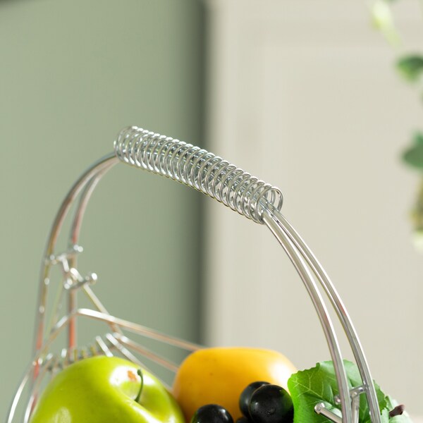 Basicwise 2 Tier Metal Fruit Holder Swing Basket, Detachable Countertop Organizer with Display Hammock Stand - QI004474