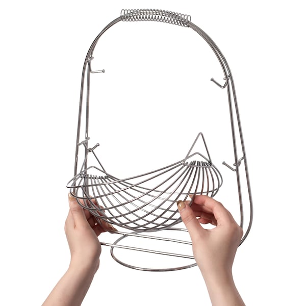 Basicwise 2 Tier Metal Fruit Holder Swing Basket, Detachable Countertop Organizer with Display Hammock Stand - QI004474