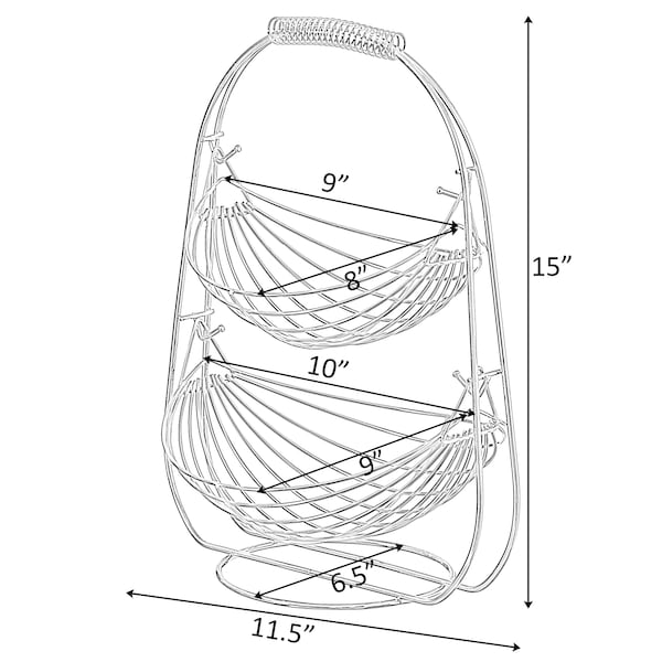 Basicwise 2 Tier Metal Fruit Holder Swing Basket, Detachable Countertop Organizer with Display Hammock Stand - QI004474
