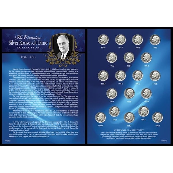 Upm Global UPM Global 12835 Complete Silver Roosevelt Dime Collection 1946-1964 Colins - 12835