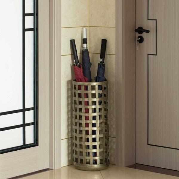Vintiquewise Round Metal Woven Umbrella Storage Stand - QI003813