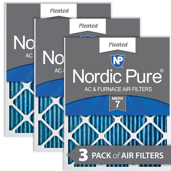 Nordic Pure 14x18x1 Pleated Air Filter, High Capacity, Electrostatically Charged Synthetic Media, MERV 7, 3 PK - 14X18X1M7-3