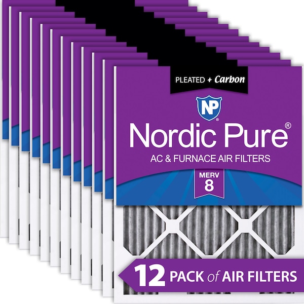 Nordic Pure 18x24x1 Plus Carbon Pleated Air Filter, High Capacity, MERV 8, 12 PK - 18X24X1PM8C-12