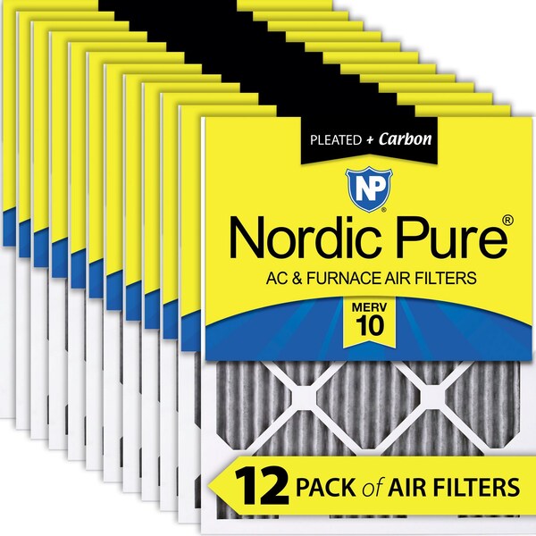 Nordic Pure 10x20x1 Plus Carbon Pleated Air Filter, High Capacity, MERV 10, 12 PK - 10X20X1PM10C-12