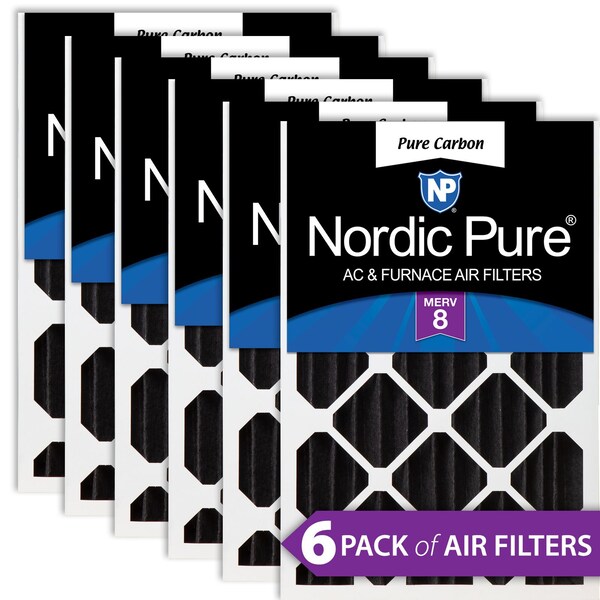 Nordic Pure 20x25x4 Pure Carbon Pleated Air Filter, High Capacity, MERV 8, 6 PK - 20X25X4PCP-6
