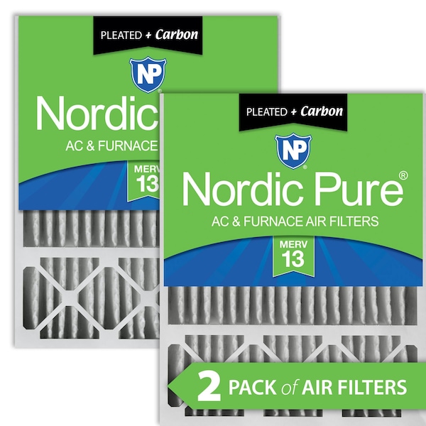 Nordic Pure 20x25x5 Plus Carbon Pleated Air Filter, High Capacity, MERV 13, 2 PK - 20X25X5HM13+C-2