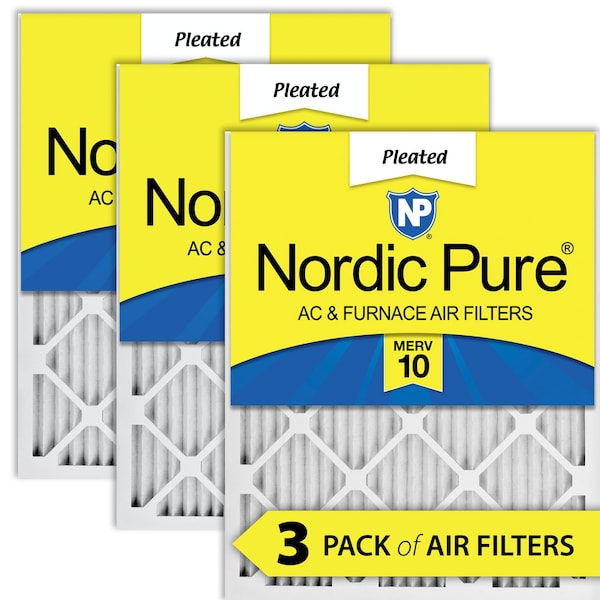Nordic Pure 18x24x1 Pleated Air Filter, High Capacity, Electrostatically Charged Synthetic Media, MERV 10, 3 PK - 18X24X1M10-3