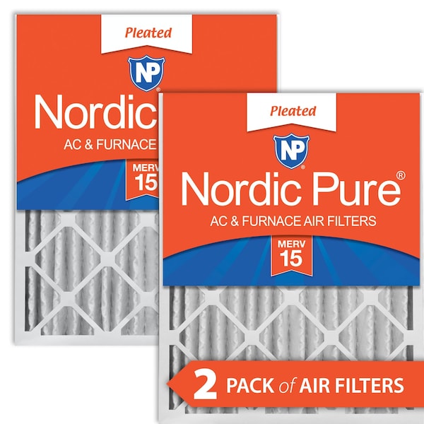 Nordic Pure 16x25x4 Pleated Air Filter, High Capacity, Electrostatically Charged Synthetic Media, MERV 15, 2 PK - 16X25X4M15-2