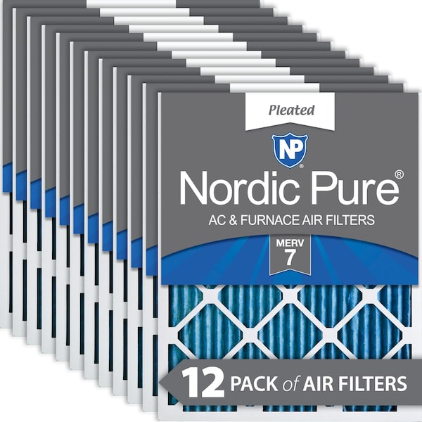 Nordic Pure 15x20x1 Pleated Air Filter, High Capacity, Electrostatically Charged Synthetic Media, MERV 7, 12 PK - 15X20X1M7-12