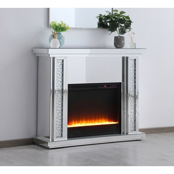 Elegant Decor 47.5 In. Crystal Mirrored Mantle With Crystal Insert Fireplace, 2PK, 677479 - MF9901-F2