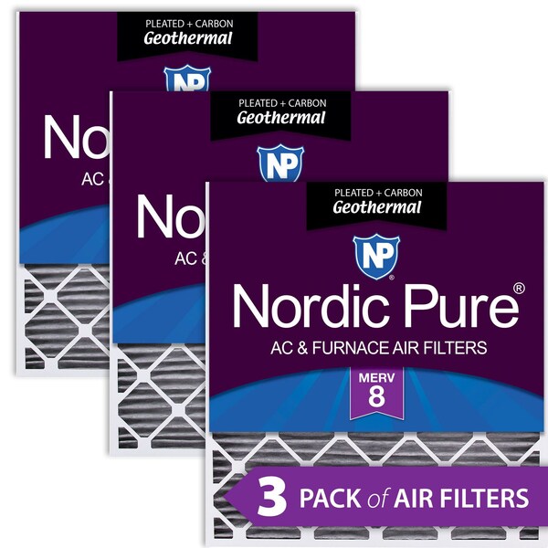 Nordic Pure 30x32x2 Plus Carbon Pleated Air Filter, High Capacity, MERV 8, 3 PK - 30X32X2GEOPM8C-3
