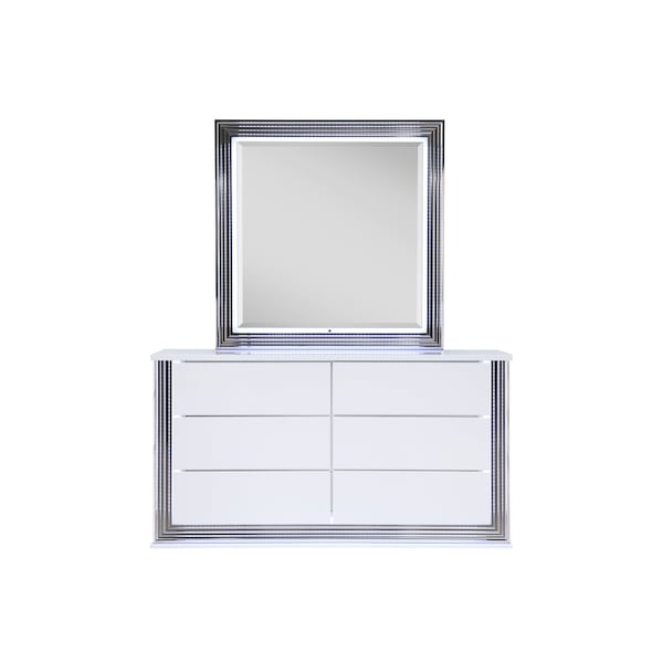 Global Furniture Usa Modern  High Gloss Ylime Smooth White Mirror With Led - 2478