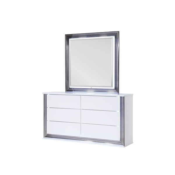Global Furniture Usa Modern  High Gloss Ylime Smooth White Mirror With Led - 2478