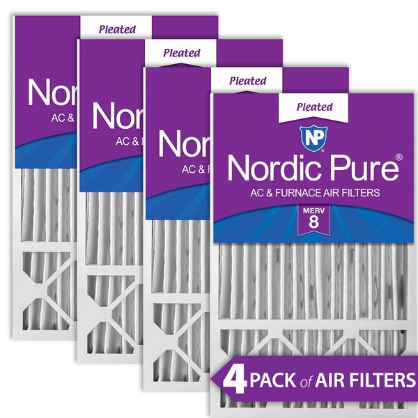 Nordic Pure 16x25x5 Pleated Air Filter, High Capacity, Electrostatically Charged Synthetic Media, MERV 8, 4 PK - 16X25X5HM8-4