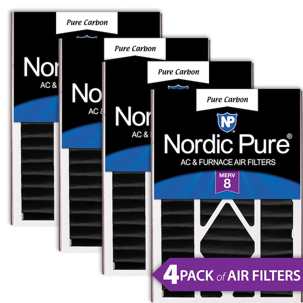 Nordic Pure 16x25x5 Pure Carbon Pleated Air Filter, High Capacity, MERV 8, 4 PK - 16X25X5ABPCP-4