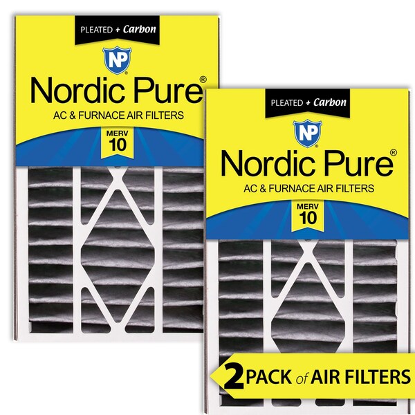 Nordic Pure 16x25x5 Plus Carbon Pleated Air Filter, High Capacity, MERV 10, 2 PK - 16X25X5ABPM10C-2