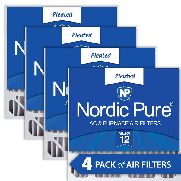 Nordic Pure 20x20x5 Pleated Air Filter, High Capacity, Electrostatically Charged Synthetic Media, MERV 12, 4 PK - 20X20X5HM12-4