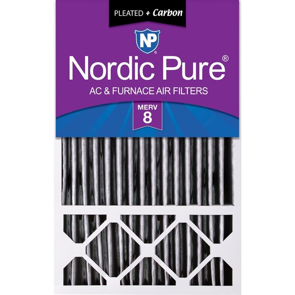 Nordic Pure 16x25x5 Plus Carbon Pleated Air Filter, High Capacity, MERV 8 - 16X25X5HPM8C-1