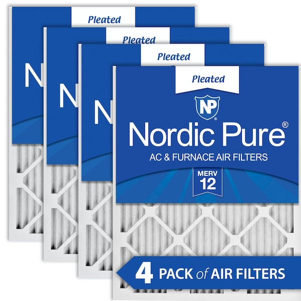 Nordic Pure 10x10x1 Pleated Air Filter, High Capacity, Electrostatically Charged Synthetic Media, MERV 12, 4 PK - 10X10X1M12-4