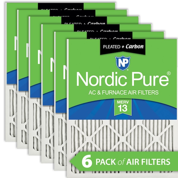 Nordic Pure 14x30x1 Plus Carbon Pleated Air Filter, High Capacity, MERV 13, 6 PK - 14X30X1M13+C-6