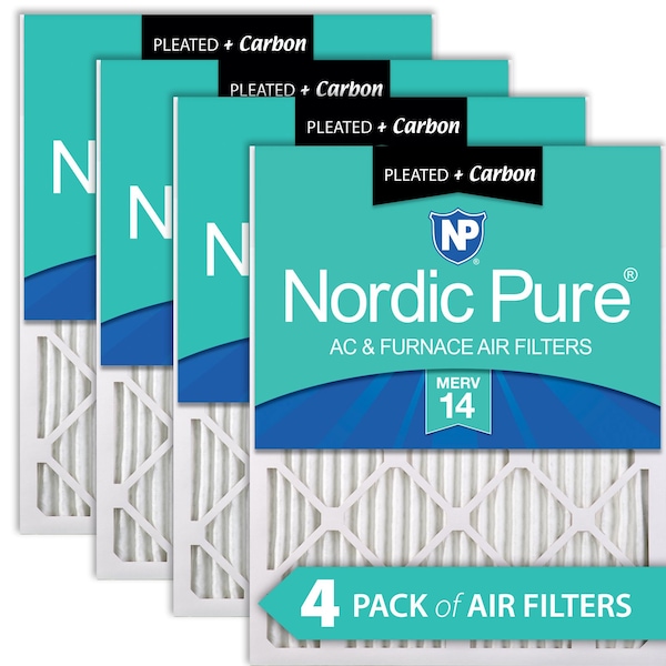 Nordic Pure 18x30x1 Plus Carbon Pleated Air Filter, High Capacity, MERV 14, 4 PK - 18X30X1M14+C-4