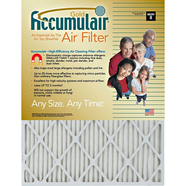 Accumulair 15x20x1 Pleated Air Filter, MERV 8, smaller than one micron, 4 PK - FB15X20_4