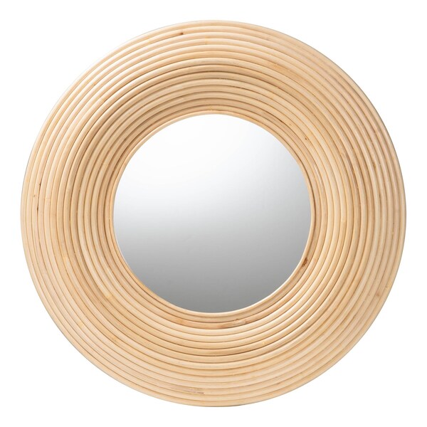 Bali & Pari Drucilla Modern Bohemian Natural Brown Rattan Round Accent Wall Mirror - 242-13556-ZORO