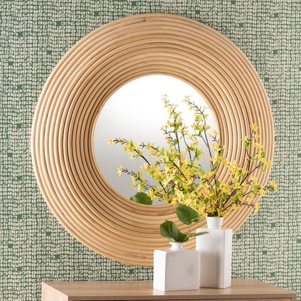 Bali & Pari Drucilla Modern Bohemian Natural Brown Rattan Round Accent Wall Mirror - 242-13556-ZORO