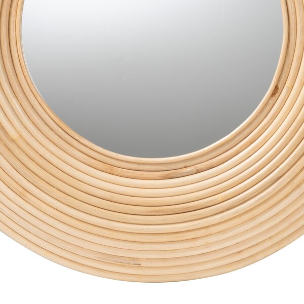 Bali & Pari Drucilla Modern Bohemian Natural Brown Rattan Round Accent Wall Mirror - 242-13556-ZORO