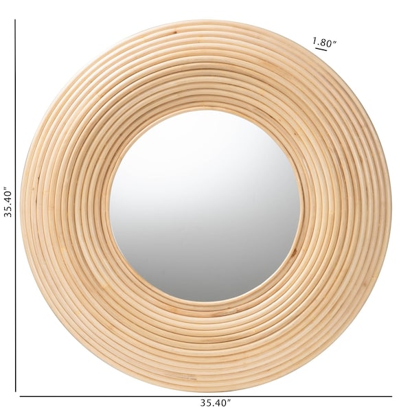 Bali & Pari Drucilla Modern Bohemian Natural Brown Rattan Round Accent Wall Mirror - 242-13556-ZORO