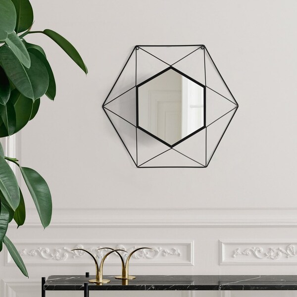 Uniquewise Set of 2 Decorative 20-Inch Star Shaped Black Metal Frame Modern Wall Mounted Geometric Mirror - - QI004582.2