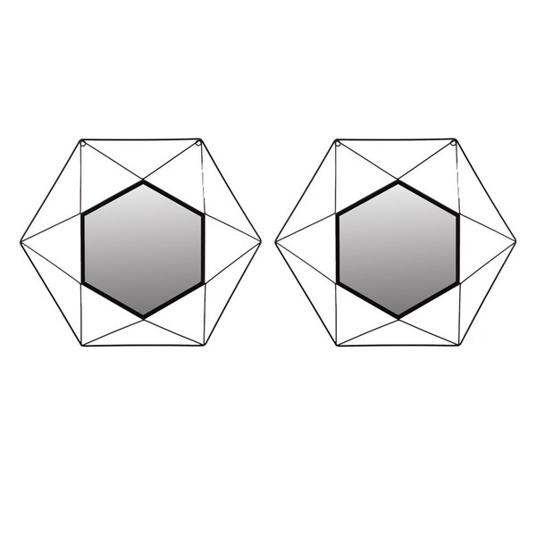 Uniquewise Set of 2 Decorative 20-Inch Star Shaped Black Metal Frame Modern Wall Mounted Geometric Mirror - - QI004582.2
