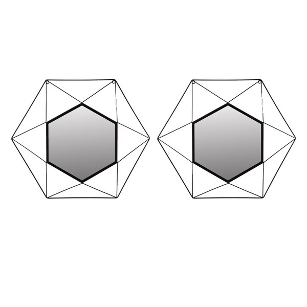 Uniquewise Set of 2 Decorative 20-Inch Star Shaped Black Metal Frame Modern Wall Mounted Geometric Mirror - - QI004582.2