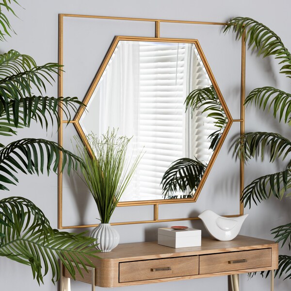 Baxton Studio Gates Modern Glam and Luxe Antique Goldleaf Metal Accent Wall Mirror - 226-12935-ZORO