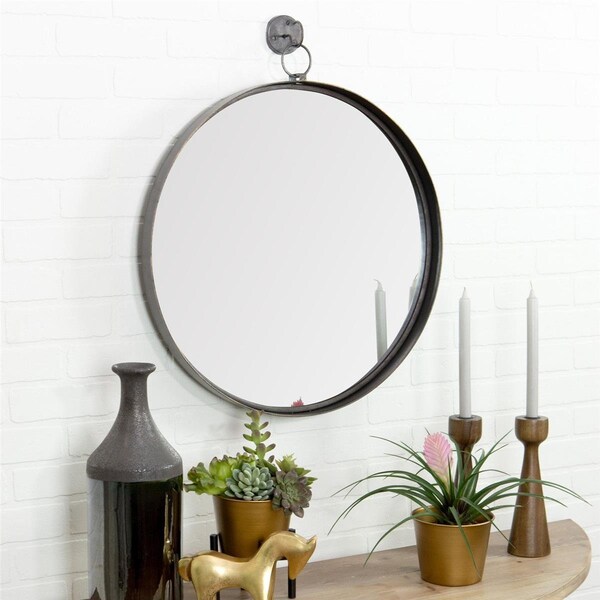 Perfectpillows 28 x 24 x 2 in. Bescott Suspended Round Wall Mirror, Gray - PE1686405
