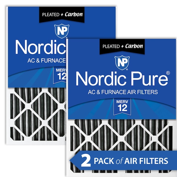 Nordic Pure 16x20x4 Plus Carbon Pleated Air Filter, High Capacity, MERV 12, 2 PK - 16X20X4PM12C-2