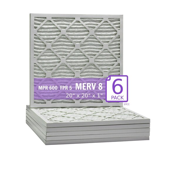 Purolator 20x20x1 Pleated Air Filter, MERV 8, 6 PK - 20X20X1X1 DM (6 PACK)