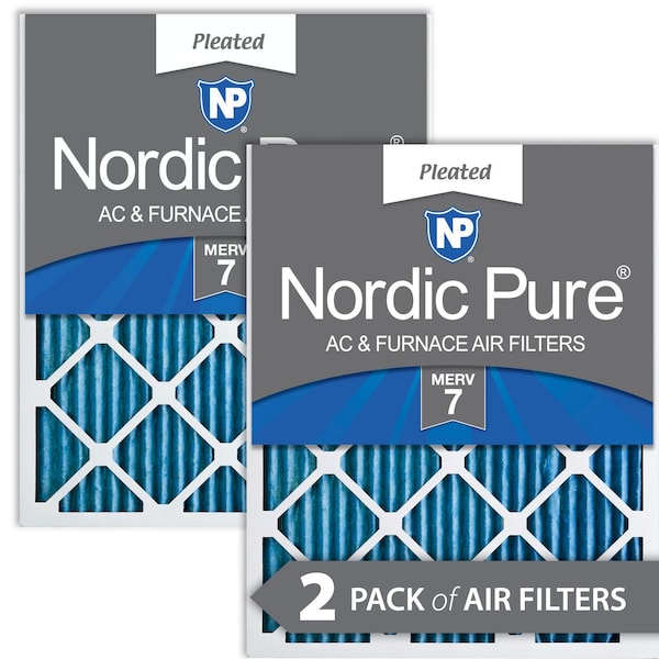 Nordic Pure 20x30x1 Pleated Air Filter, High Capacity, Electrostatically Charged Synthetic Media, MERV 7, 2 PK - 20X30X1M7-2