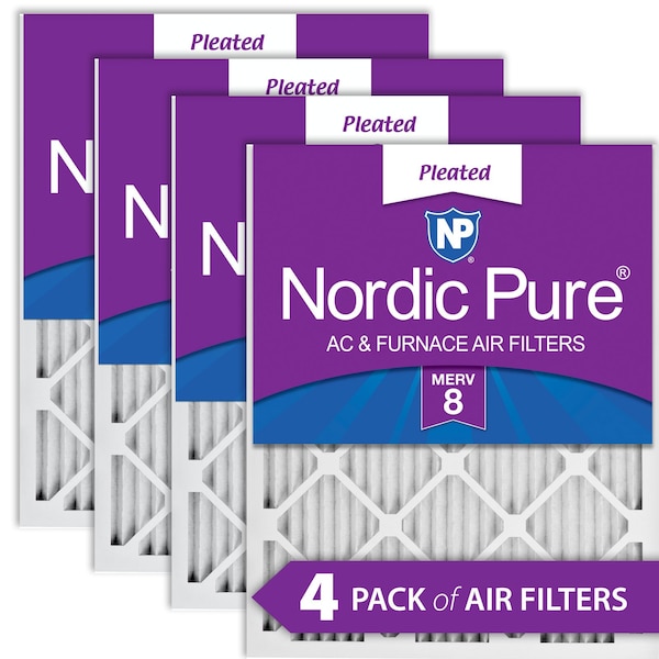 Nordic Pure 18x25x1 Pleated Air Filter, High Capacity, Electrostatically Charged Synthetic Media, MERV 8, 4 PK - 18X25X1M8-4