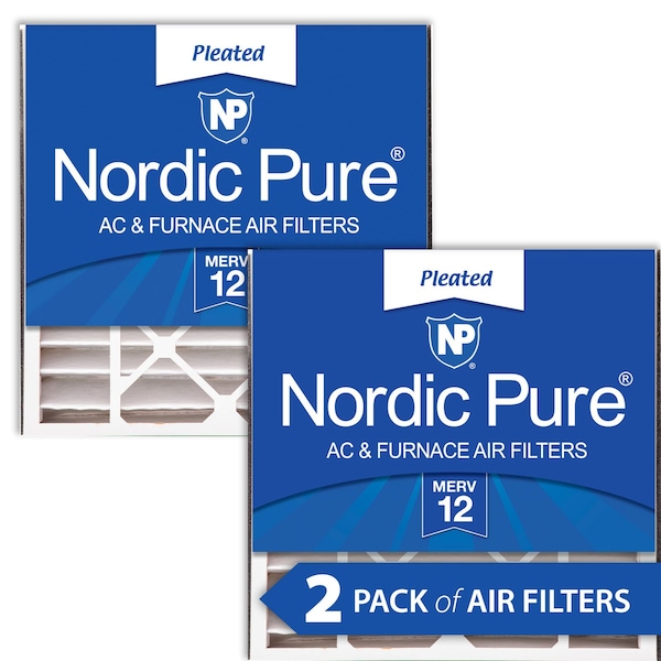 Nordic Pure 20x20x5 Pleated Air Filter, High Capacity, Electrostatically Charged Synthetic Media, MERV 12, 2 PK - 20X20X5ABM12-2