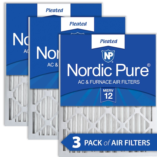 Nordic Pure 16x30x2 Pleated Air Filter, High Capacity, Electrostatically Charged Synthetic Media, MERV 12, 3 PK - 16X30X2M12-3