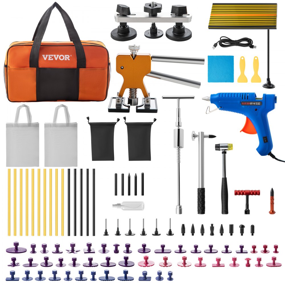 VEVOR Dent Removal Tool, 98 Pcs Paintless Dent Repair Tools, Led Baffle Board Car Dent Repair Kit, Glue Puller Tabs Dent Puller Kit for Auto Dent Removal, Minor Dents, Door Dings and Hail Damage - QCAHXFQ98110V74CEV1