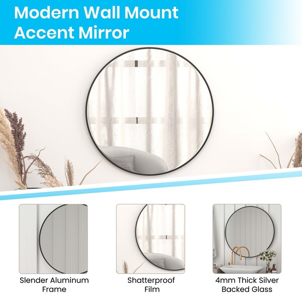 Flash Furniture 36" Round Black Metal Framed Accent Wall Mirror - RH-M003-RD91MB-BK-GG