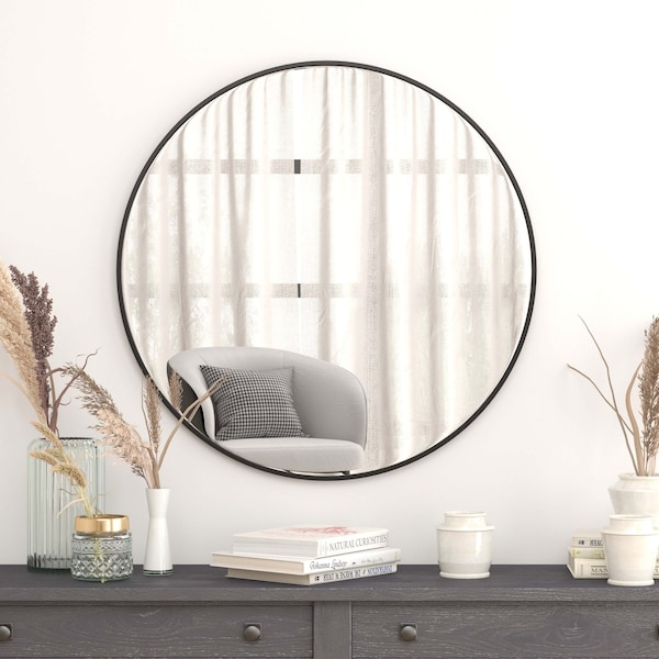 Flash Furniture 36" Round Black Metal Framed Accent Wall Mirror - RH-M003-RD91MB-BK-GG