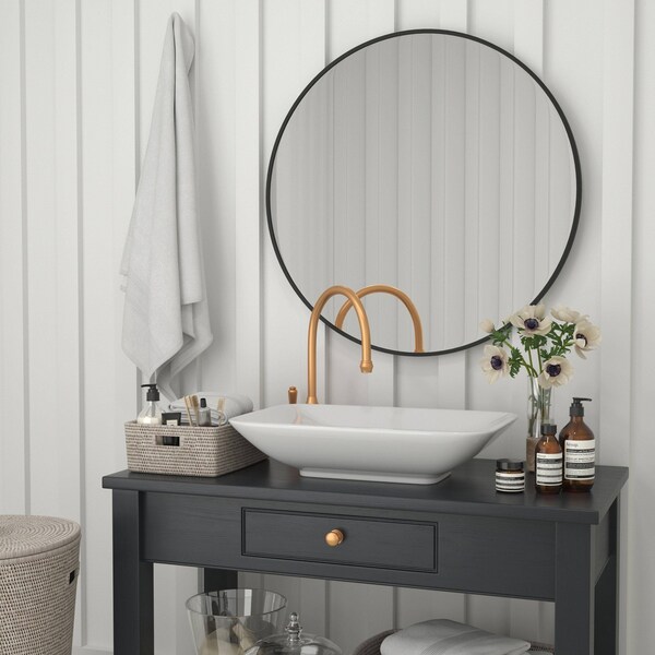 Flash Furniture 36" Round Black Metal Framed Accent Wall Mirror - RH-M003-RD91MB-BK-GG