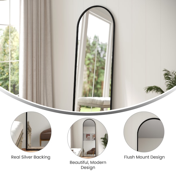 Flash Furniture Mila 22in x 65in Arched Metal Framed Wall Mirror, Black - HMHD-23M009YBN-BLK-GG