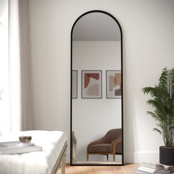 Flash Furniture Mila 22in x 65in Arched Metal Framed Wall Mirror, Black - HMHD-23M009YBN-BLK-GG
